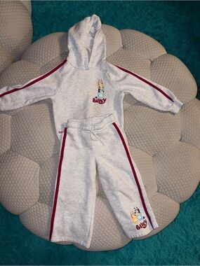 Kids Gray Hoodie & Jogger Matching Set with Red Stripe - Blwey